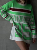 Striped Mid-length Sweater Women Casual Contrast Color Pullover Female Fashion O-Neck High Street Sweater