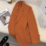 Toloer 2024 New Orange Suit Jacket Female Retro British Style Advanced Design Sense Versatile Small Suit Woman-Outfit