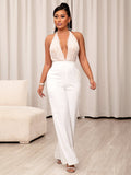 Neck Backless Lace Wide Leg