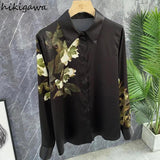 Blusas Mujer De Moda Korean Chic Blouses for Women Chinese Vintage Print Black Shirts Tops Femme Loose Temperament