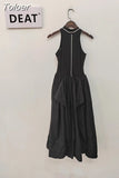 Fashion Women's Dress Round Neck Metal Chian Open Line Waist Spliced A-line Mid-calf Tank Dresses Summer 2023 New