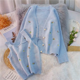 Autumn Urban Casual Korean-Style Women's Wear V-neck Slim-Fit Embroidered Flower two-pieces Knitted Sweater