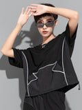 Women Black Topstitched Big Size Casual T-shirt New Round Neck Short Sleeve Fashion Tide Spring Summer 2023