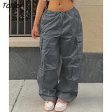 2023 Y2K Baggy Cargo Pants Women Low Waist Sweatpant Pink Vintage Street Pocket Wide Leg Trousers Joggers Parachute