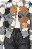 Vintage 3D Flowers Print Jackets Winter Clothes Women 2023 Fashion O-neck Long Sleeve Single Breasted Coats