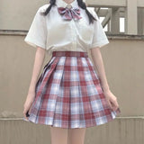 Women Jk Skirts High Waist Students School Uniform Pleated A-Line Mini Plaid Harajuku Preppy