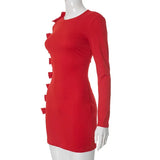 Long Sleeve Bow Cut Out Solid Mini Dress-Outfit