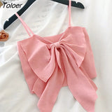 Women Solid Bow Irreguarl Crop Top Sleeveless Tees Knitted Slim Females Sexy Sweet Chic Slim Basic Kawaii Tanks