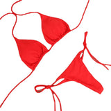 Neck With Bikini Solid Color Sexy Swimsuit Lady Split Strap Adjustable Multi-Color Swimsuit