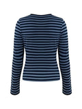 Striped V Neck Long Sleeve Tee-Outfit