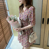 Women V-neck Floral Print Tunic Top Vacation Boho Romantic Retro Summer New Short Sleeve Ladies Chic Fashion Daily