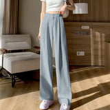 Toloer Leg Pants Women's Pants Down Loose High Waist Pink Trousers Spring And Autumn Suit Narrow Version Straight Leg Casual Floor Trousers-Outfit