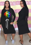 Lip Print Drawstrings O-Neck Shirt