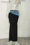 Fashion Wome Skirts High Waist Deconstruct Patchwork Panelled Asymmetry Denim Pleated Pockets Long Skirt 2023 New