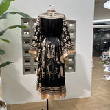 High-Suppe Lady Party Unique Trendy Prints Of Stingy-Faced Bat Long-Sleeved Long-Sleeved Long Dress