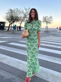 Summer New Women's Temperament Commuting Print Long Dress Loose Apparent Thin