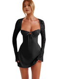 Women's French Sexy Lace Lace Long Sleeves Straight Back A Set Short