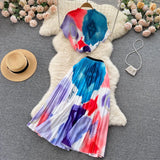 Vacation Beach 2pcs Set Women Floral Printed Short Sleeve Tops And High Waist Pleated Long Skirt Suit Spring