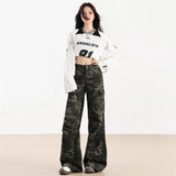 Street Wide-Legged Camouflage Workwear Jeans Women Autumn New High-Rise Thin Loose Straight