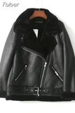 MODA Women Fashion Thick Warm Winter Fur Faux Leather Oversized Jacket Coat Vintage Long Sleeve Female Outerwear Chic