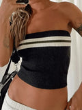 Knit Striped Bandeau Crop Top-Outfit