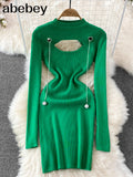 Out Autumn Women Knitted Dress Long Sleeve Elastic Waist Fashion Warm Dress Winter Bodycon Mini Sweater