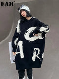 Big Size Long Printed Knitting Sweater Hooded Long Sleeve Women Pullovers New Fashion Tide Autumn Winter 2022