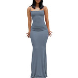 Summer Dresses Elegant Women Solid Color Spaghetti Strap Sleeveless Slip Long Dresses Casual Sundress Party Club