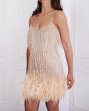 Lysing Shiny Birthday Party Feather Splicing Dress Dress