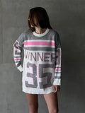 Striped Mid-length Sweater Women Casual Contrast Color Pullover Female Fashion O-Neck High Street Sweater