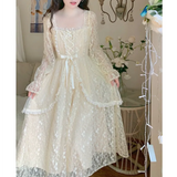 Party 2022 Spring Lolita Party Midi Dress Women Lace Patchwork Vintage Fairy Dress Female Casual Ruffles Korean Fashion Princess