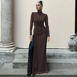 Turtleneck Long Sleeve Wrap Maxi Dress-Outfit
