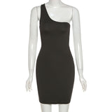 Autumn Black Sexy Hollow One Shoulder Y2K Mini Dress Women Sleeveless Backless Bandage Party Clubwear Beach Slim Dresses