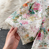Flower Embroidery Lace Suit Set Women Batwing Sleeve Hollow Out Shirt Top+Wide Leg Shorts Runway Summer 2 Piece