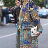 Coat Women 2023 Long Sleeve Lapel Jacket Printed Wool Long Coat Autumn and winter new European and American women's