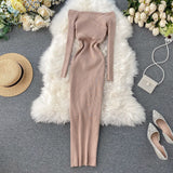 2022 Off Shoulder Cross Criss Autumn Knit Sweater Midi Long Dress Bodycon Party Winter Sexy Women Casual elegant