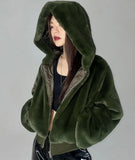 Casual Zipper Up Long Sleeve Short Fleece Hoody