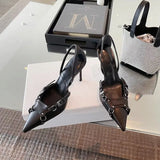 Graduation party Heeled Sandals Shallow Mouth Comfort Shoes for Women Large Size Black Lace Up Girls Clear Pointed Stiletto