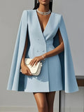 Autumn Commute Double Buckle Shawl Cloak Solid Color Suit Dress Women's