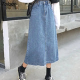 Korean Style Button Denim Skirt for Women 2023 Spring High Waist Split Jeans Skirts Woman Loose Long Pencil Skirts