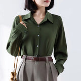 Toloer Shirt Woman Spring New Career OL Hanging Commuting Olive Green Shirt Workplace Interview Long-Sleeved