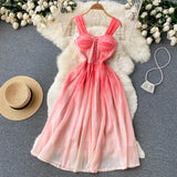 Strapless Women Beach Beading Dress Summer Slim Vacation Backless Zipper Pink Casual Ladies Fashion A Line