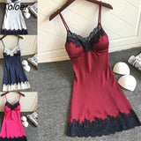 Women's Sexy Lingerie Summer Silk Night Gown Lace Patchwork Mini Night Dress Spaghetti Strap Sleepwear Ladies NO Chest