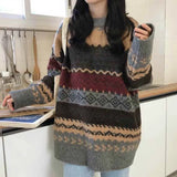 Pullovers Women Vintage Loose Casual Sweaters Geometric Female Harajuku Korean Fashion Womens Striped Sweater Streetwear