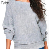 Autumn Winter Warm Knitted Sweater Women Casual Long Batwing Sleeve Solid Pullovers Woman Female Thin Sweate