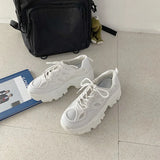 Party Women Sneakers Fashion Chunky Casual Thick Sole Breathable Mesh Lace Up Platform Vulcanize Female Beige Non Slip Walking