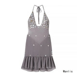 Summer New Sexy Hanging Neck Bare Back Lotus Leaf Side Dress