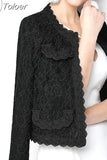 Toloer Elegant Women Blazer Long Sleeve Hollow Out Female Jacket Lace Patchwork Office Ladies Outwear Black White 102-0-Outfit