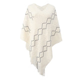 Autumn Winter Women Sweaters Poncho Knitting Capes Cloak Sweater V-Neck Irregular Hem Tassels Coat Striped Knitted