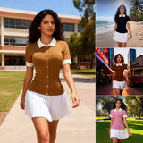 Wind Bumping Collar Short Sleeves Covert Thin 100 Folded Knitted